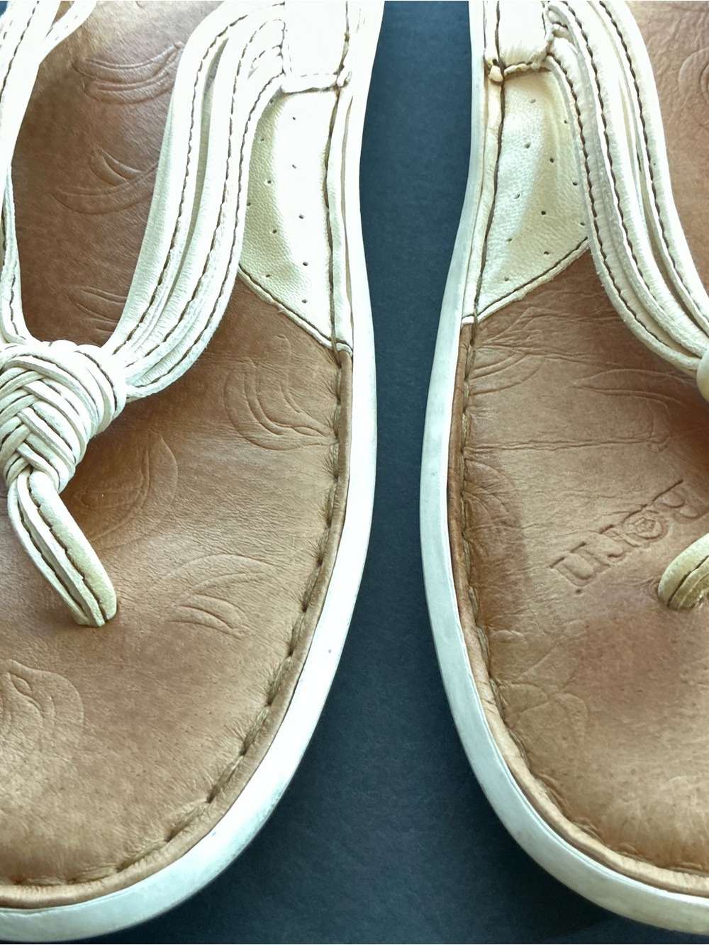 Born Women's Tan Footbed Sandals with Cream Braided Straps - Picture 2 of 6